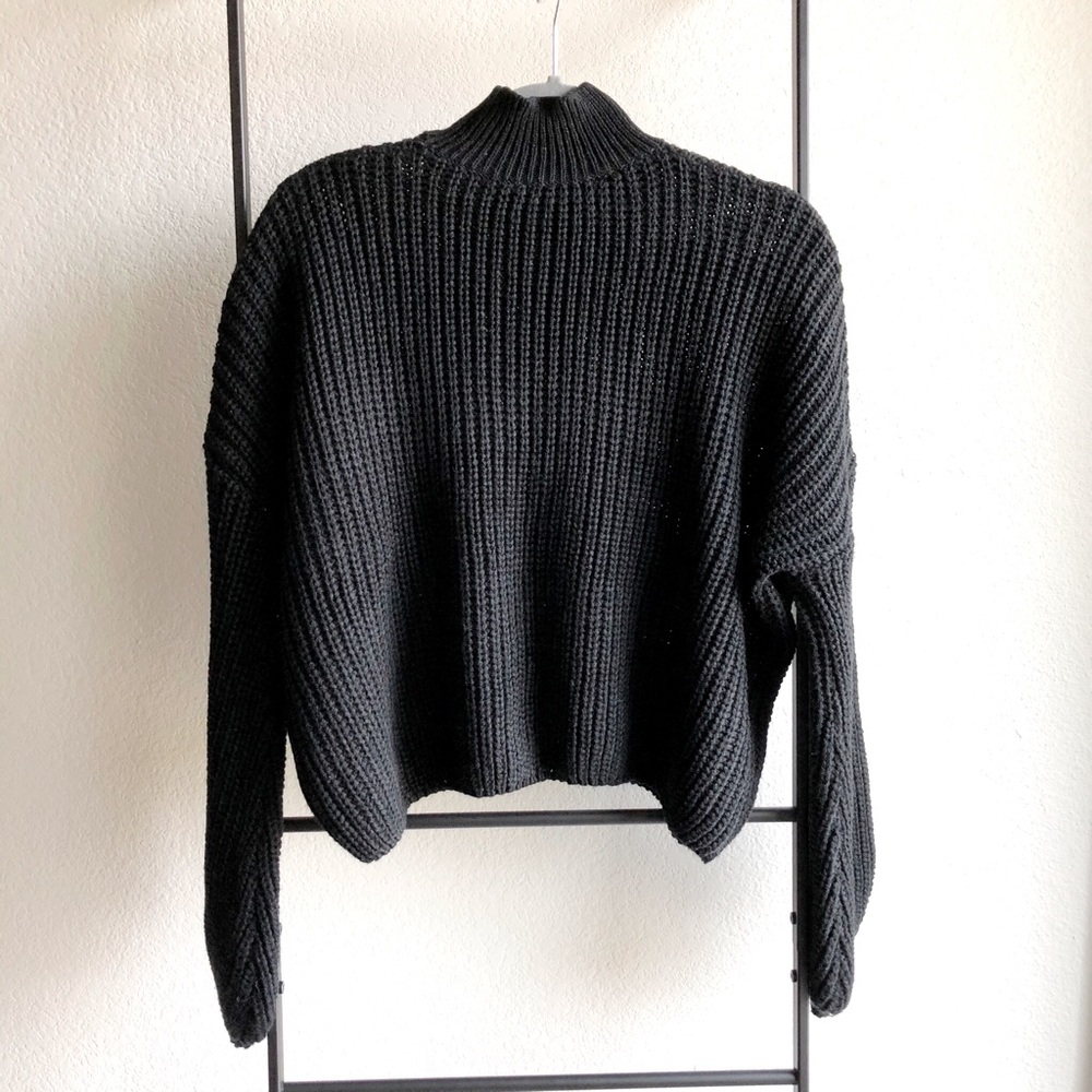SOLD Black Chunky Knit Bubble Sleeve Sweater - Picture 1 of 8